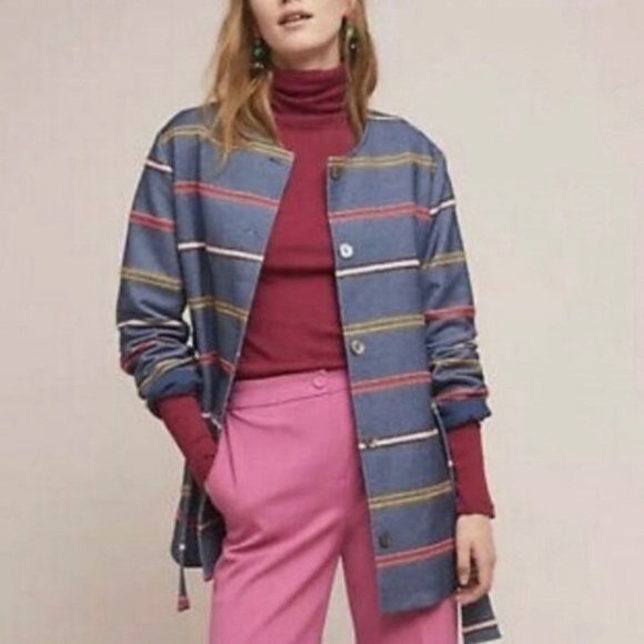 Anthropologie Dolan Piccadilly Colorful Multi Striped Belted Jacket | S - Picture 1 of 10